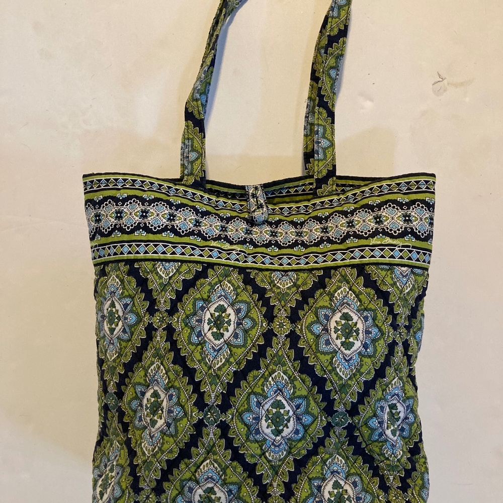 Vera Bradley Lime's Up Quilted Cotton Tote Bag Navy Blue Green Retired Pattern